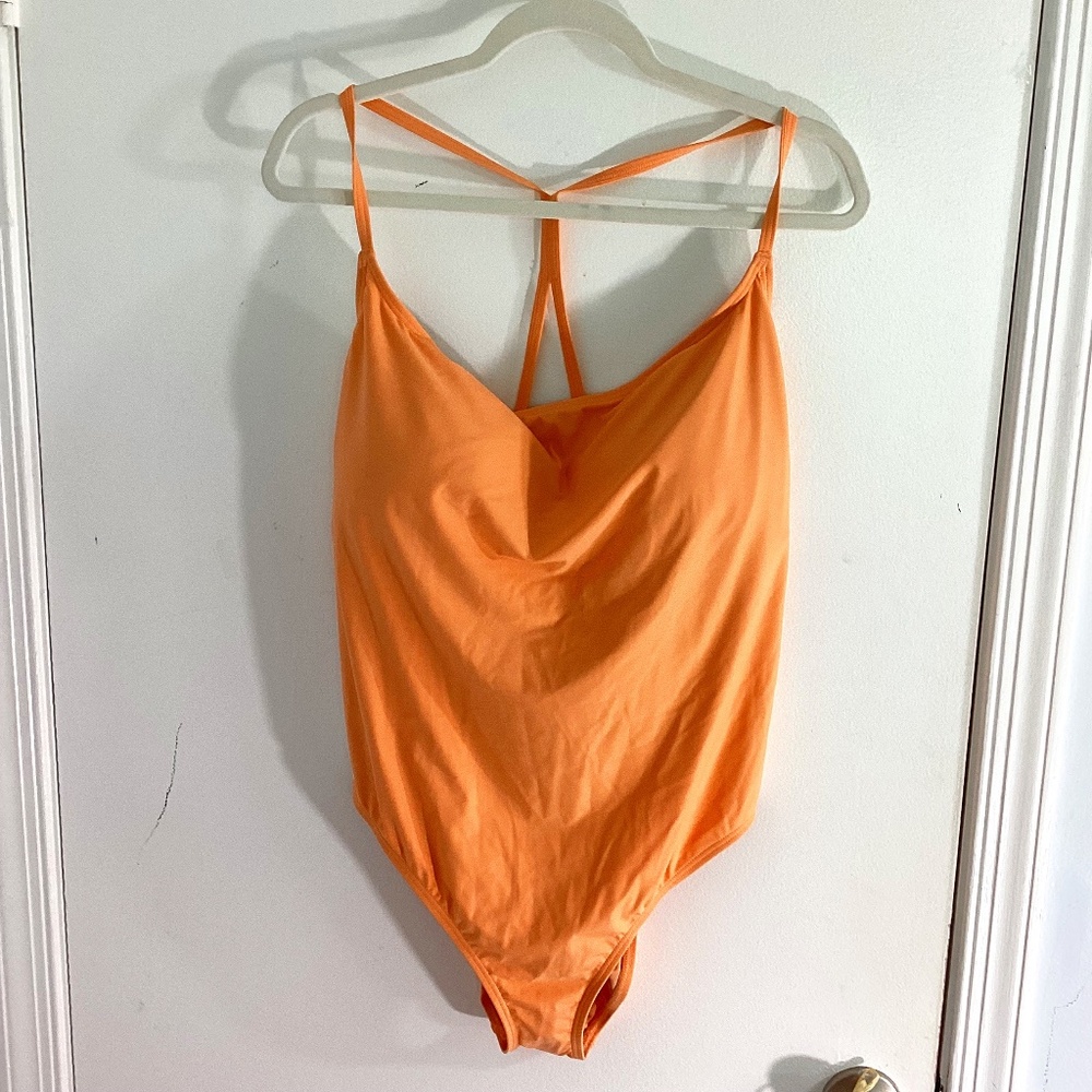 NWT J.CREW RE-IMAGINED SZ 22 ONE PIECE SWIMSUIT LIGHT ORANGE COLORBLOCK RACEBACK